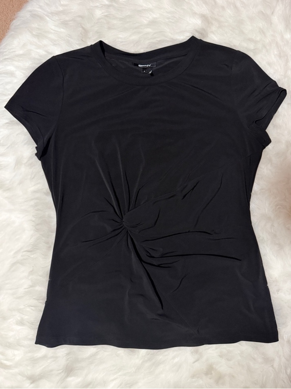 DKNY Black Short-Sleeve Twist-Front Tee